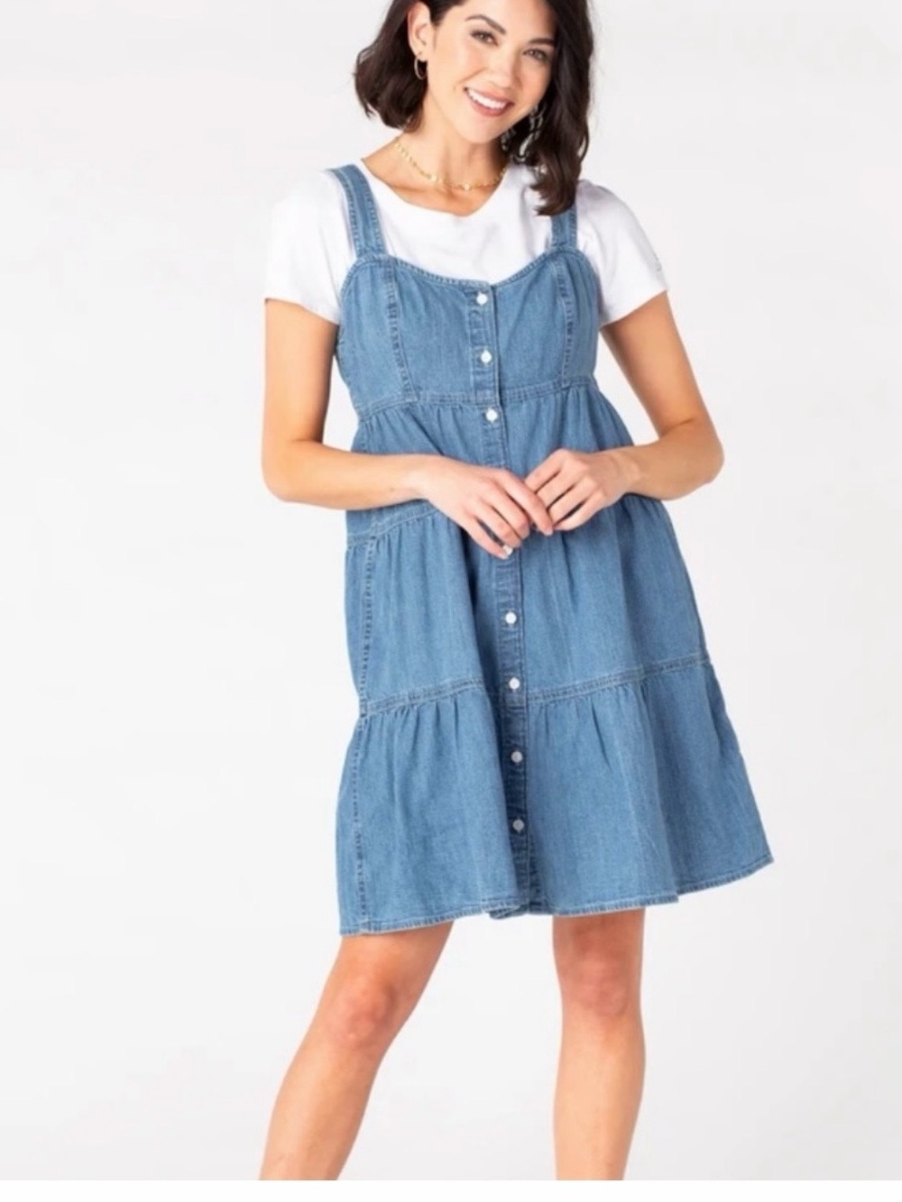 Levi Joni Denim Tiered Button-Front Sundress - Blue 0256